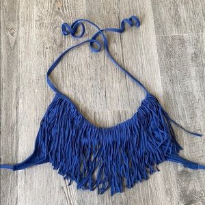 Navy Fringe Halter Bikini Top